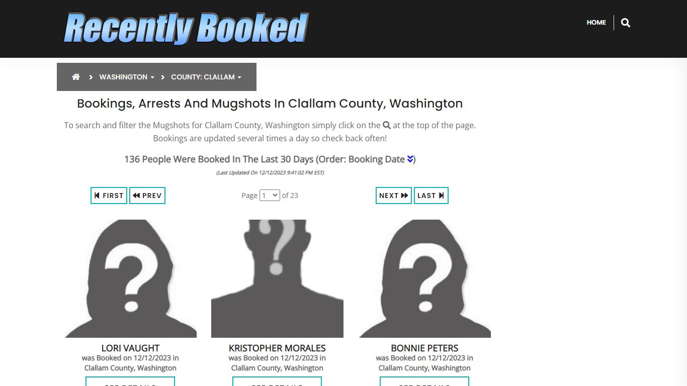 Bookings, Arrests and Mugshots in Clallam County, Washington
